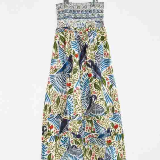 Off White Macaw Flight Smocked Maxi Dress