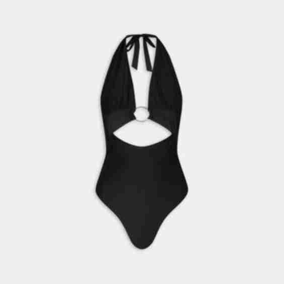Halter Plunge Gold Ring Bikini Swimsuit