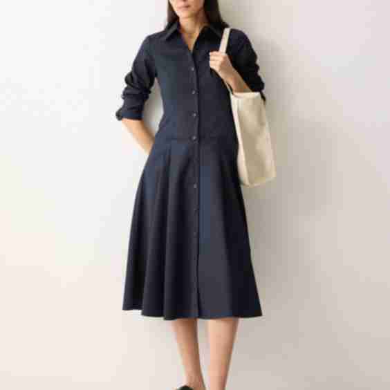 Panelled Shirt Dress Navy