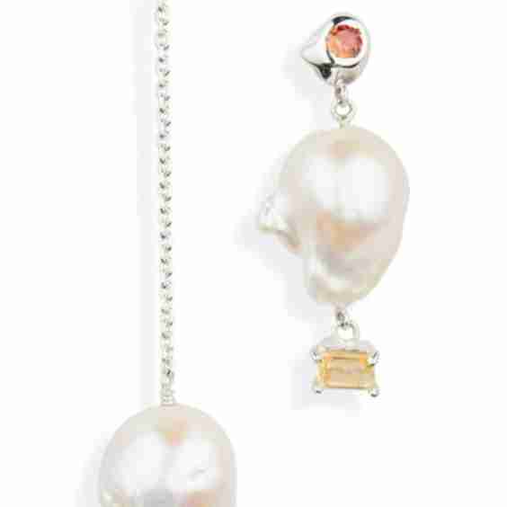 Pearl & Sapphire Mismatched Drop Earrings