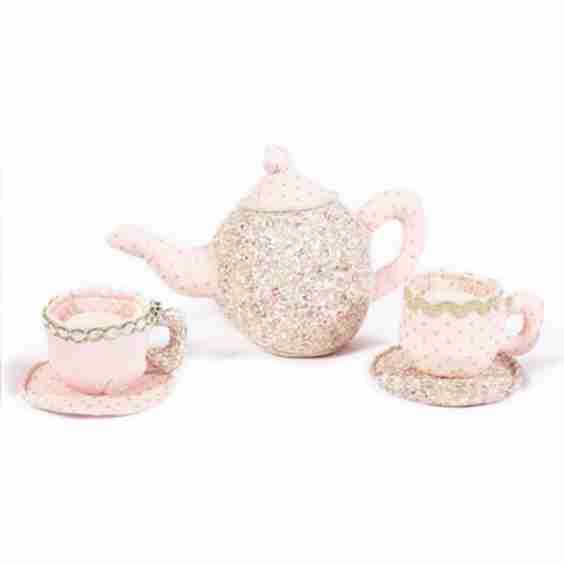 Set of 3 Plush Tea Set, Pink Floral