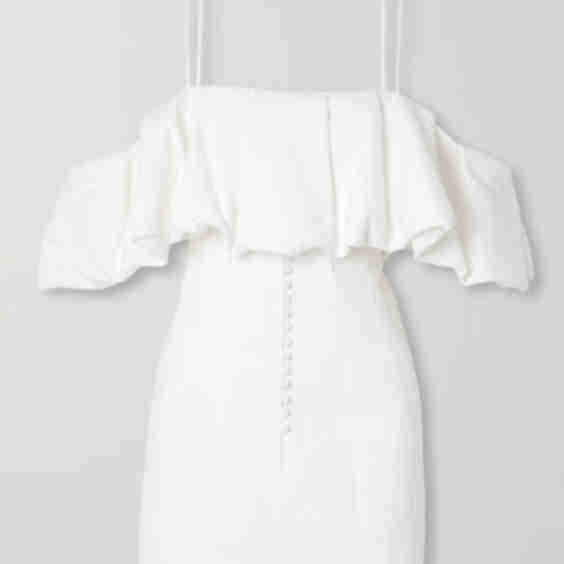 Puff Cold Shoulder Ruffled Cotton And Linen Blend Mini Dress