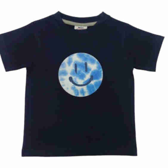 Kids Short Sleeve Tee Tie Dye Hippie Smile On Navy