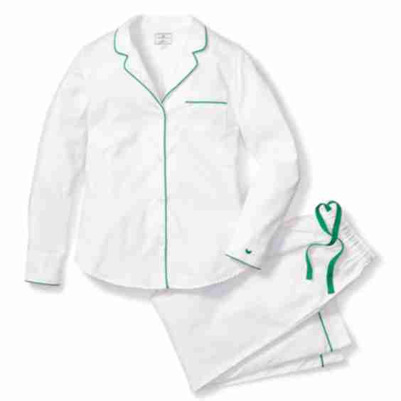 White Twill Pajama Set with Colored Piping