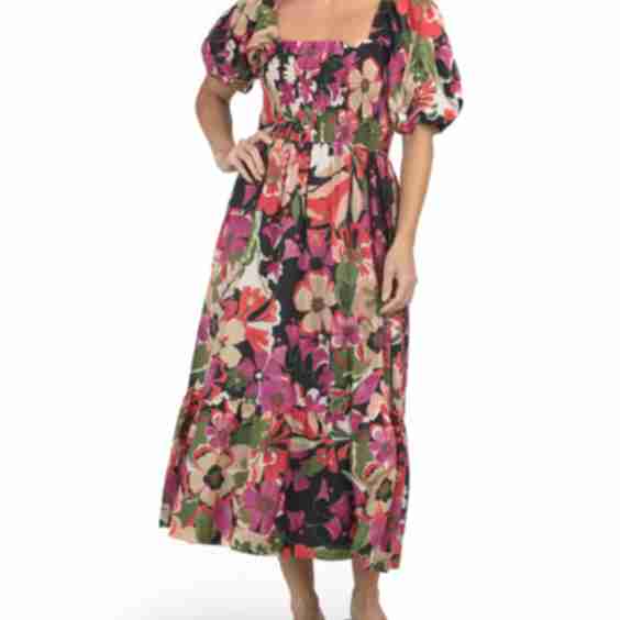 Smocked Puff Sleeve Modern Midi Dress