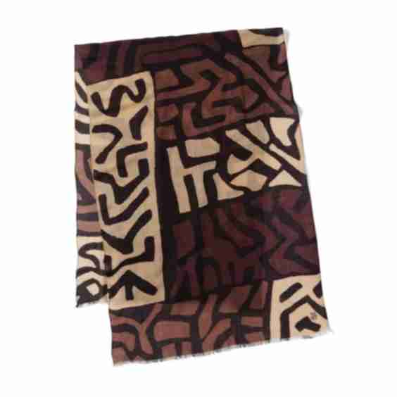 Kuba Pattern Merino Wool Oblong Scarf