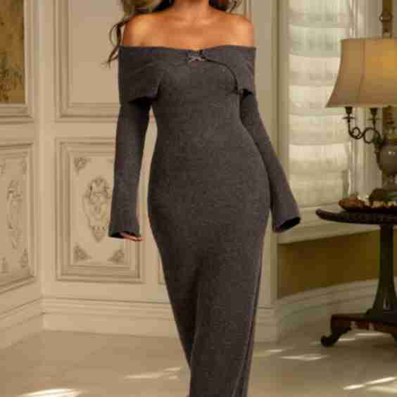 Cupshe x Jojo Hot Chocolate Off Shoulder Maxi Dress