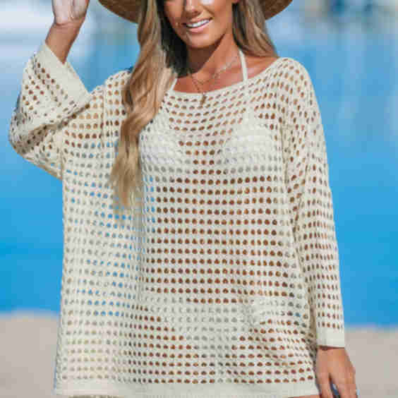 Open Knit Boat Neck Mini Cover-Up