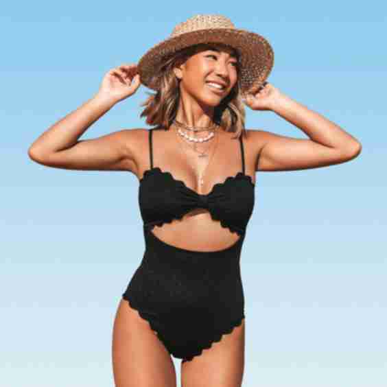 Cutout Scallop Trim One Piece Swimsuit 