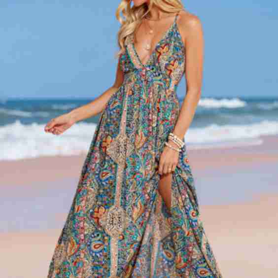Boho Paisley Plunging Maxi Dress