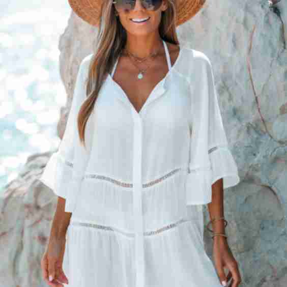 Ladder Cutout Tiered Cover-Up Shirt Dress