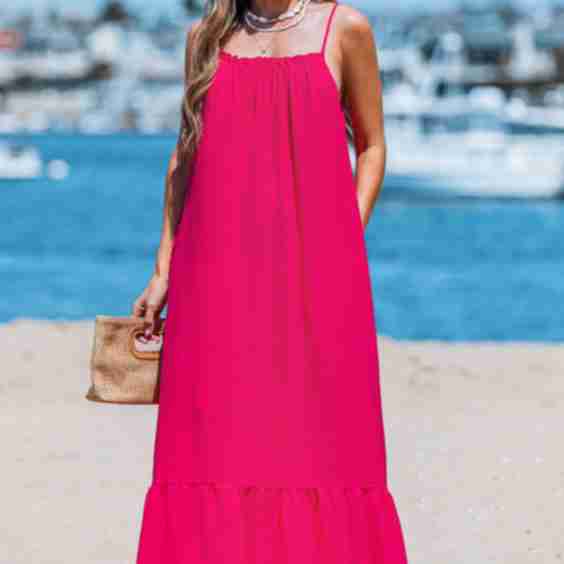 Fuchsia Flame Pink Maxi Dress