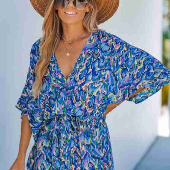 Abstract Print Drawstring Mini Dress