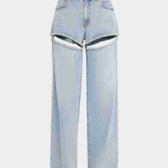 Wide-Leg Cut-Out Pearl Jeans