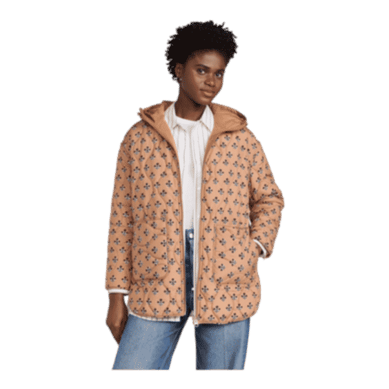 Flower Block Print Quilted Puffer Jacket