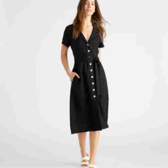 100% European Linen Button Front Dress