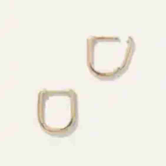 14K Gold Diamond Pave U Huggie Hoops Earrings