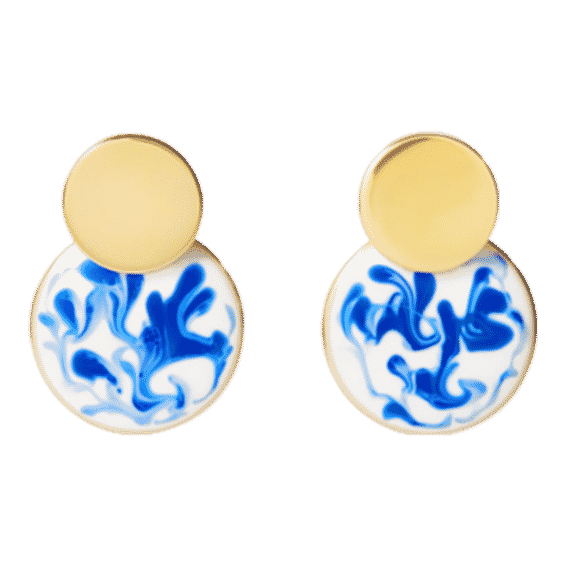 Mini Kinoko Marble Blue Earrings