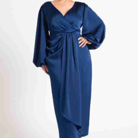 Satin Puff Sleeve Pleated Dress