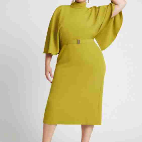 Cape Sleeve Belted Midi Dress