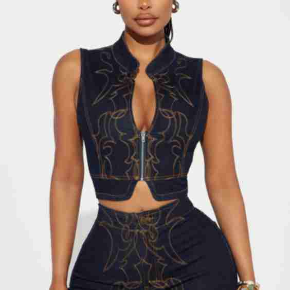 Take The Reigns Embroidered Denim Vest