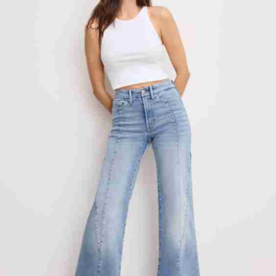 Good Petite Raw Hem Seamed Palazzo Jeans
