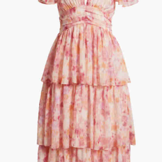 Eva Short Sleeve Tiered Chiffon Midi Dress