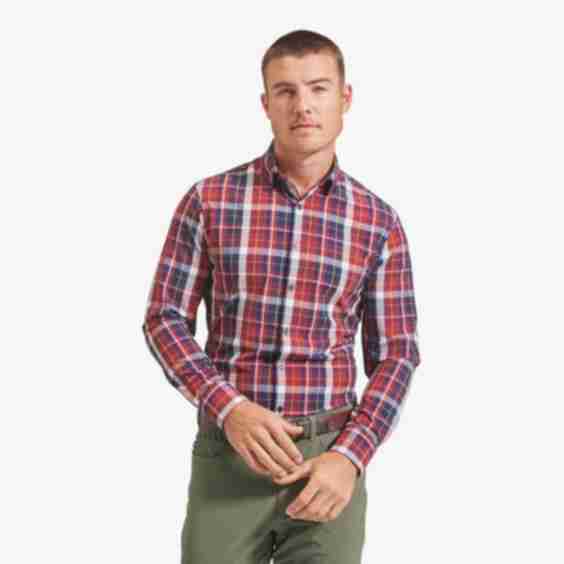 Burgundy Plaid Leeward Dress Shirt