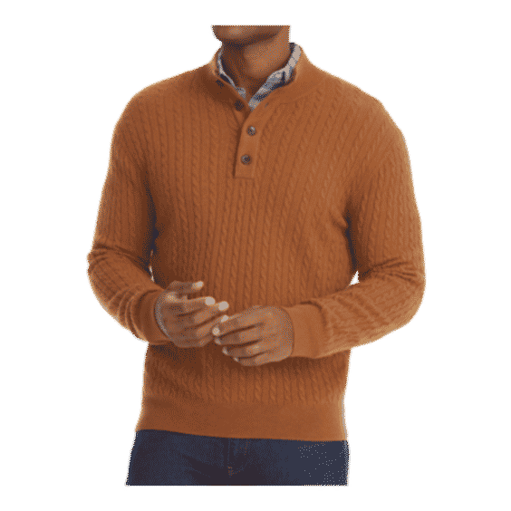 Cable-Knit Button Neck Sweater
