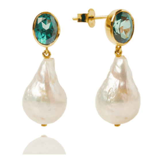 Baroque Pearl And Green Topaz Drop Earrings