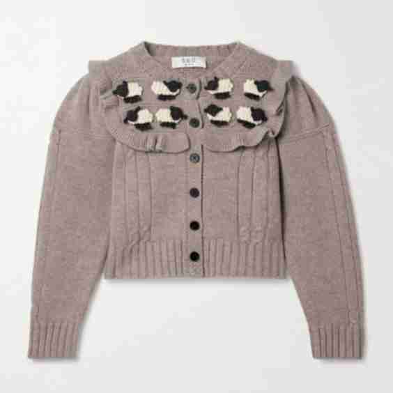 Benny Appliqued Cable-Knit Wool Cardigan