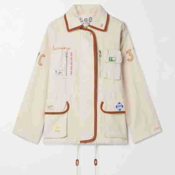 Carolyn Appliquéd Embroidered Cotton-Canvas Jacket