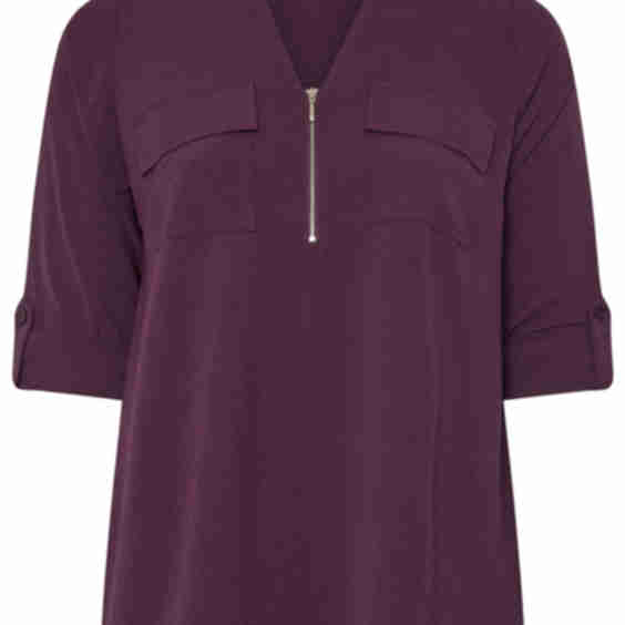  Curve Dark Red Zip Neck Blouse