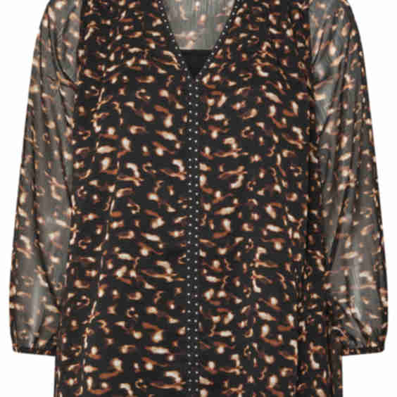 Curve Black Leopard Print Stud Detail Blouse