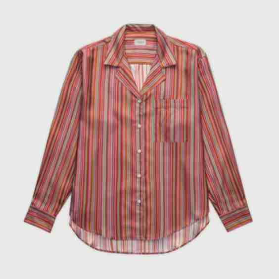 Notched Collar Long-Sleeve Silk Twill Shirt