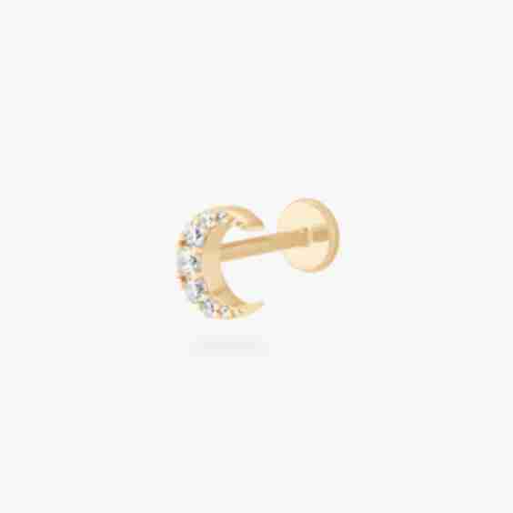 14k Pave Moon Flatback Stud