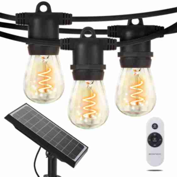 Ambience Solar String Lights with Spiral Bulbs - 48FT, 3000K, Non Hanging, 4W