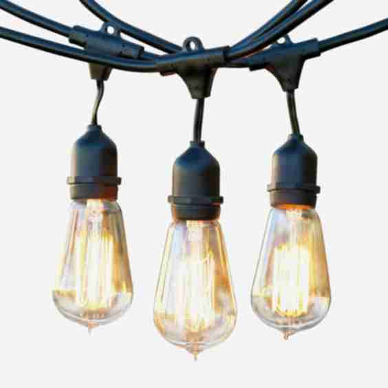 Ambience Pro Edison Hanging - Waterproof String Lights, Filament Bulbs - 48 Ft