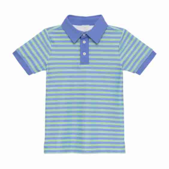 sky blue/palm green qb stripe polo shirt