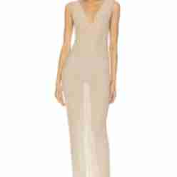 yahaira maxi dress in dark brown nbd Women's Asymmetric Knit Maxi Dress With Scarf - Brown - L - Laya main image 1