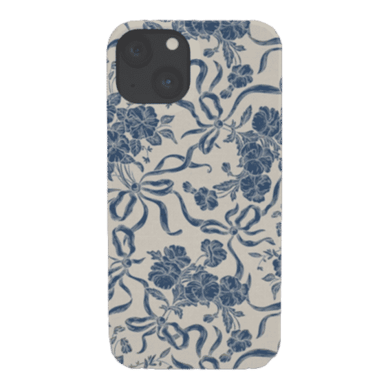 Chic Modern Vintage Ivory Navy Blue Floral Pattern iPhone Case by Pink Water