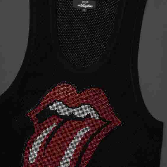 X Rolling Stones Black Rhinestone Tongue Vest