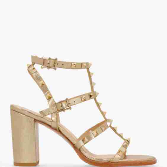 Pitter Gold Leather Studded Block Heeled Sandals