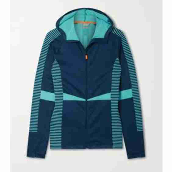 Hooded Striped Stretch-Knit Jacket