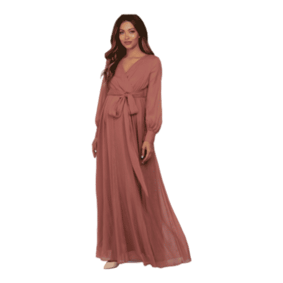 Pink Metallic Chiffon Maternity Maxi Dress