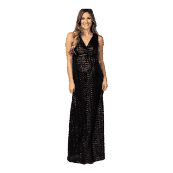 Black Sequin V Neck Sleeveless Maternity Evening Gown