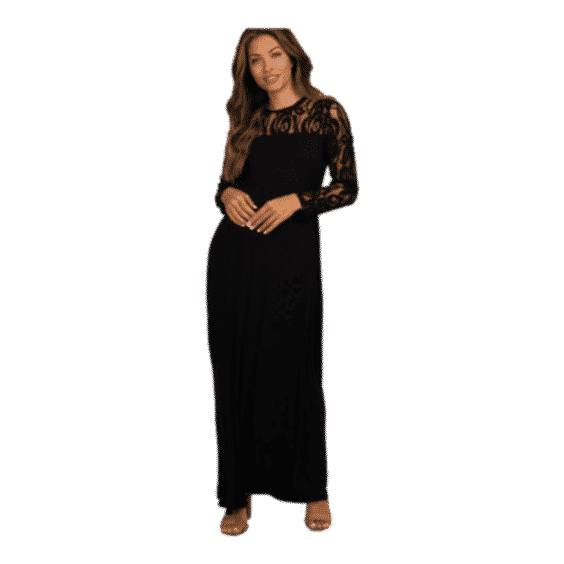 Black Lace Sleeve Maternity Maxi Dress