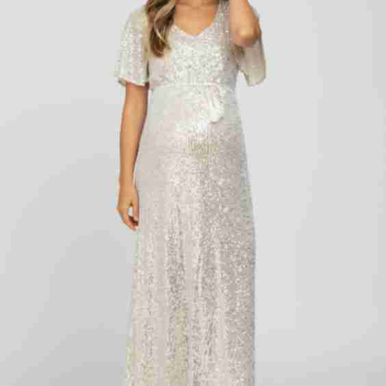 Sequin Short Sleeve Maternity Maxi Dress 