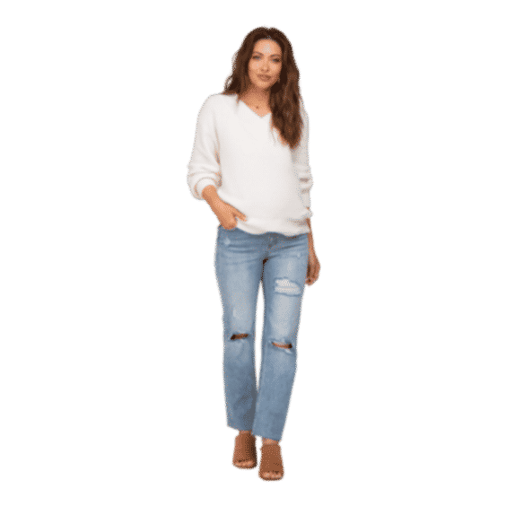 Light Blue Cropped Distressed Maternity Jeans