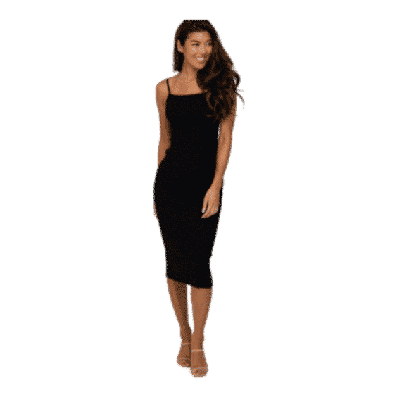 Black Ribbed Square Neck Sleeveless Midi Dress